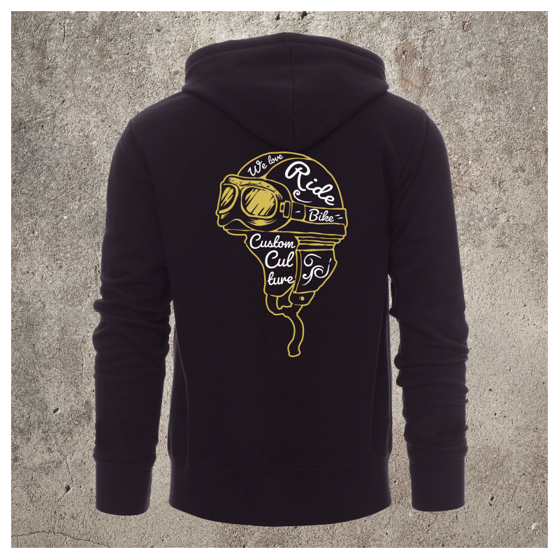 Sweat Shirt Noir Biker Casque Blanc et jaune -  