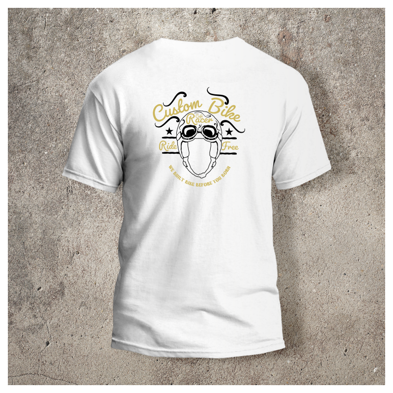 Tshirt Blanc Dos Biker Casque 2 Blanc et jaune -  