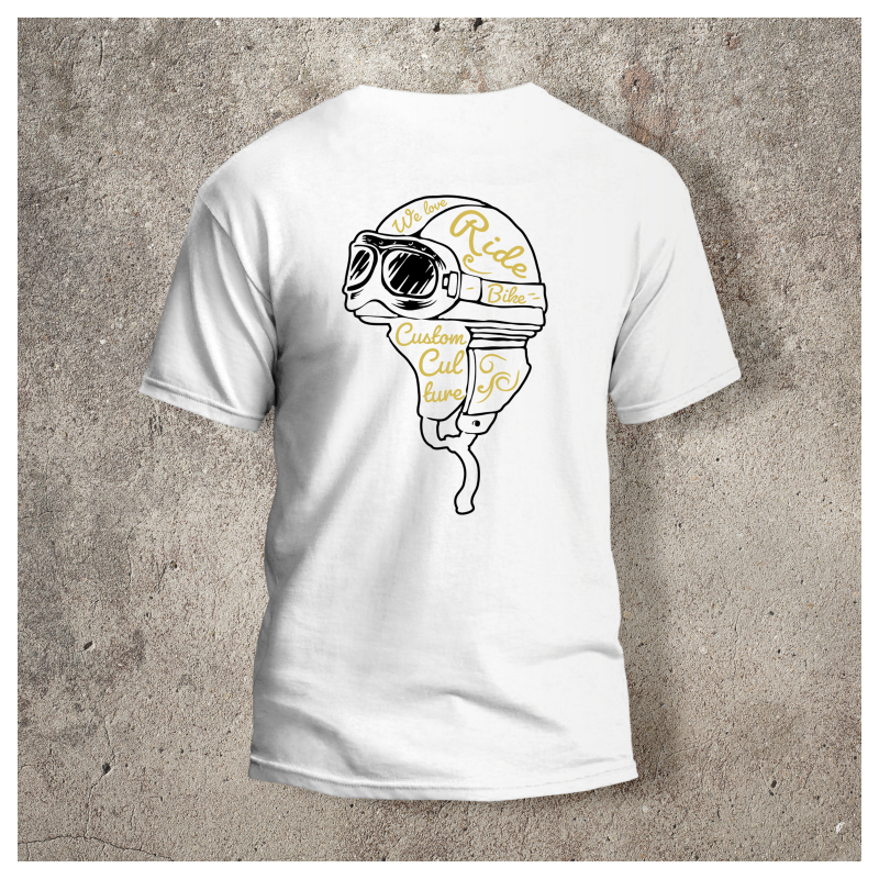 Tshirt Blanc Dos Biker Casque Blanc et jaune -  