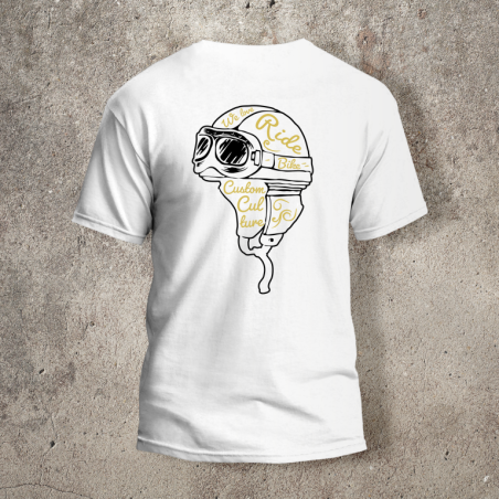 Tshirt Blanc Dos Biker Casque Blanc et jaune -  