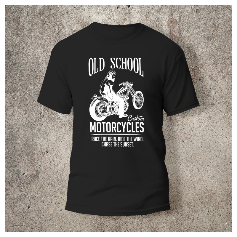 Tshirt Noir Devant Biker Old School Bike -  