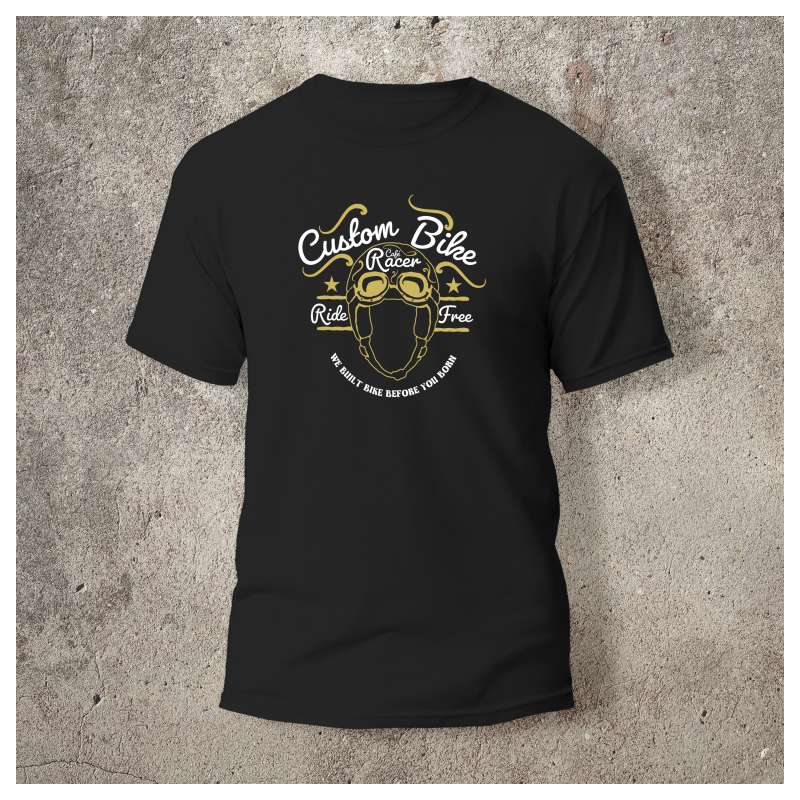 Tshirt Noir Devant Biker Casque 2 Blanc et jaune -  