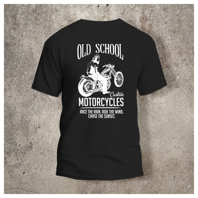 Tshirt Noir Dos Biker Old School Bike -  