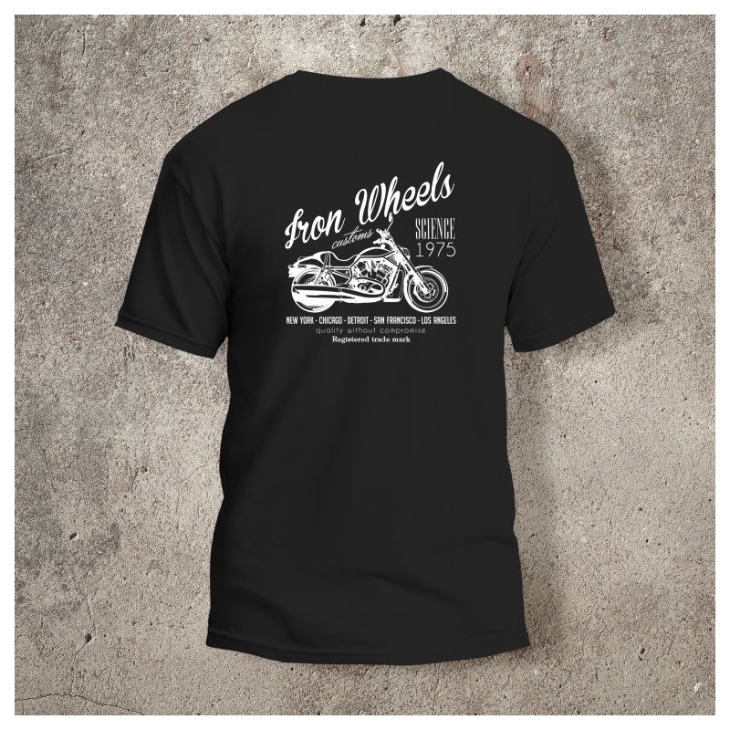 Tshirt Noir Dos Biker Iron Wheels -  