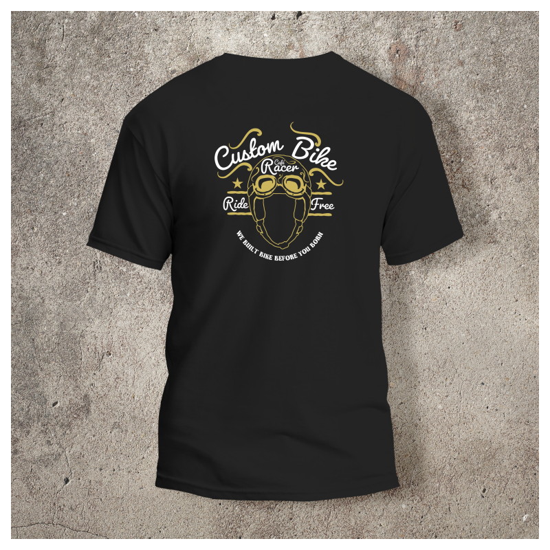 Tshirt Noir Dos Biker Casque 2 Blanc et jaune -  