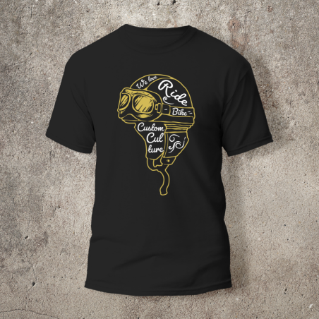 Tshirt Noir Dos Biker Casque Blanc et jaune -  